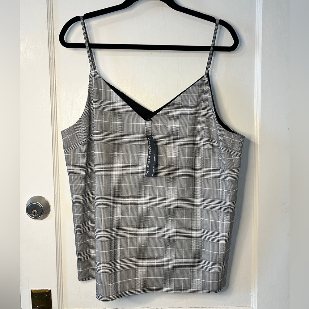 NWT Banana Republic Classic Gray Plaid Cami Tank Top - Women's XL